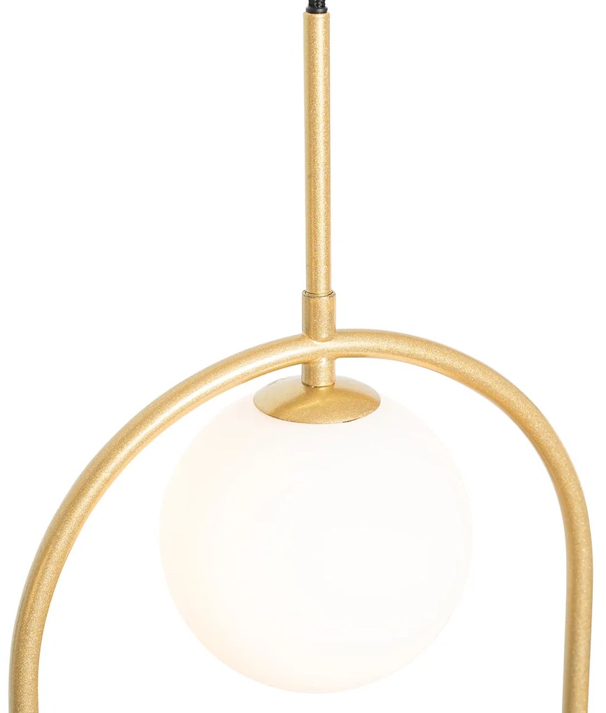 Lampa wisząca art deco złota z białym szkłem 3-światłowa - Isabella ArtDeco Oswietlenie wewnetrzne