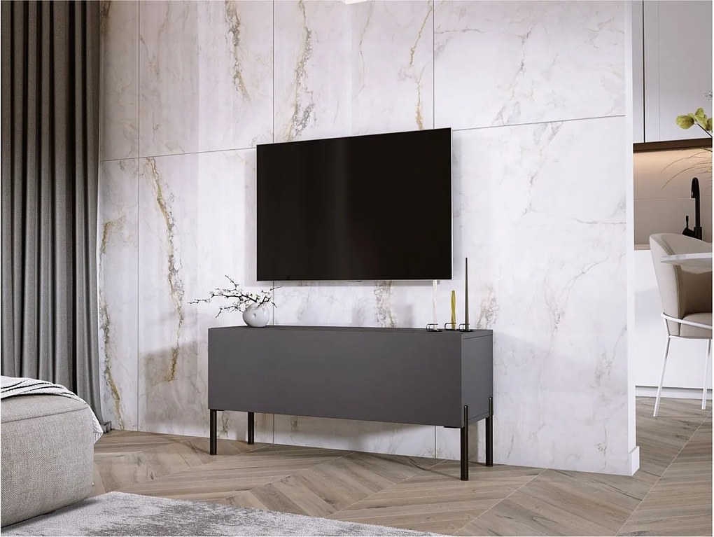 Szafka RTV w kolorze antracytowym, czarne nogi, 100 x 52 x 32 cm