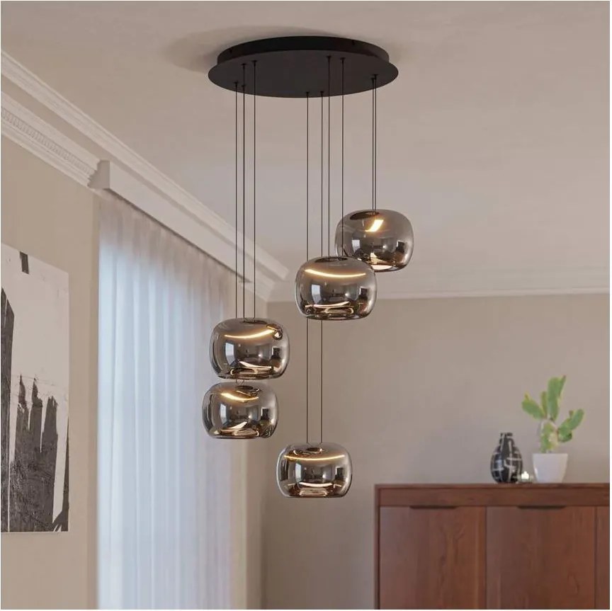 Eglo 390434 - ściemnialny żyrandol LED na linkach HORTUNAS 5xLED/5,8W/230V czarny/przydymiony