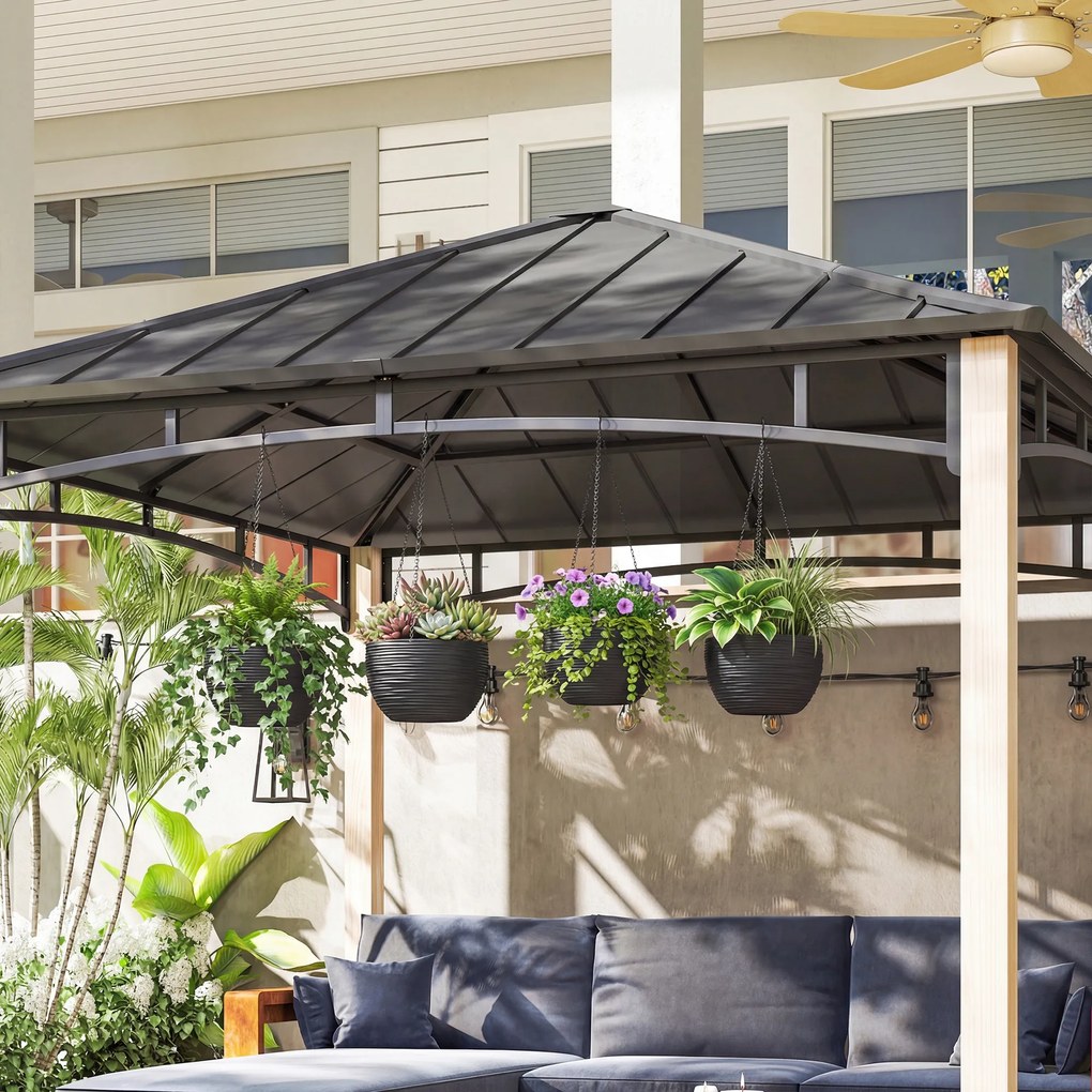 Outsunny Pojemniki na rośliny do wnętrz i na zewnątrz, samonawadnianie, wiszące donice z metalowymi łańcuchami, 4 sztuki, czarne | Aosom PL