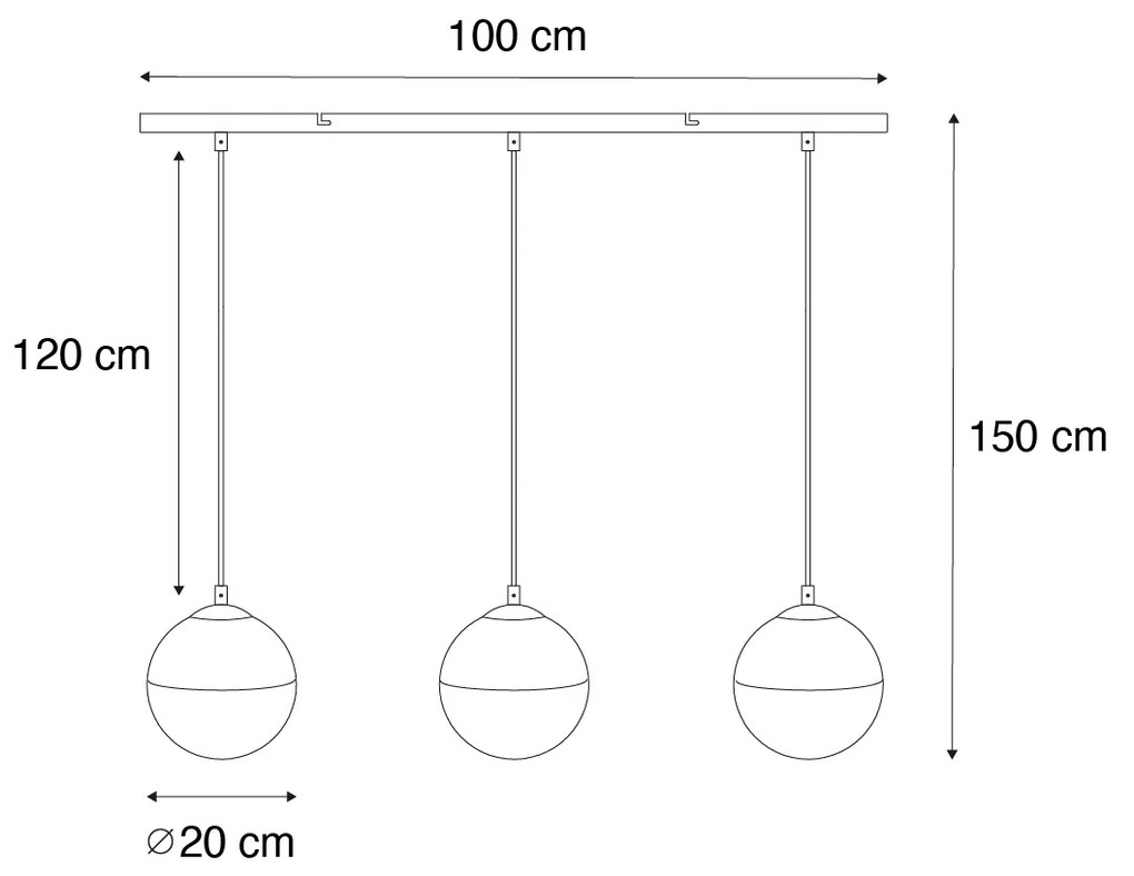 Retrowska lampa wisząca czarna z przezroczystym szklanym kloszem prostokątnym 3-światłowa - Eclipse Retro Oswietlenie wewnetrzne