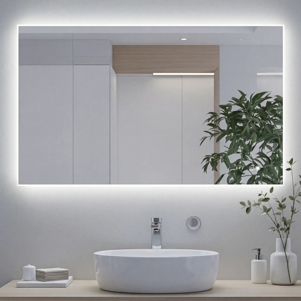 Prostokątne lustro do łazienki z oświetleniem LED 80x60/60x80 cm, Dual color, włącznik dotykowy, mata grzewcza