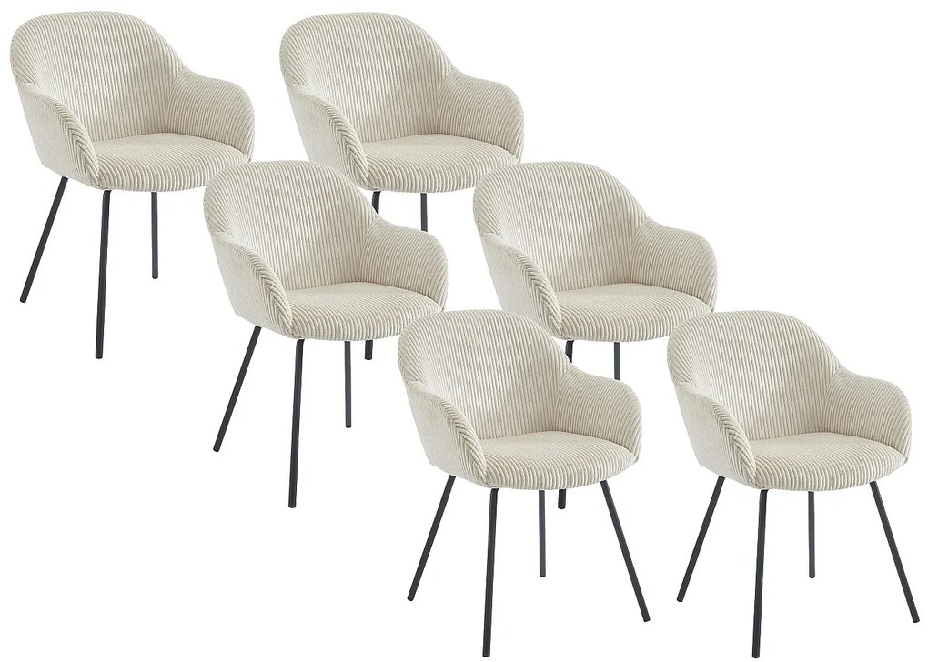 Zestaw 6 krzeseł z podłokietnikami ze sztruksu i czarnego metalu - Beżowy - MARENZIA