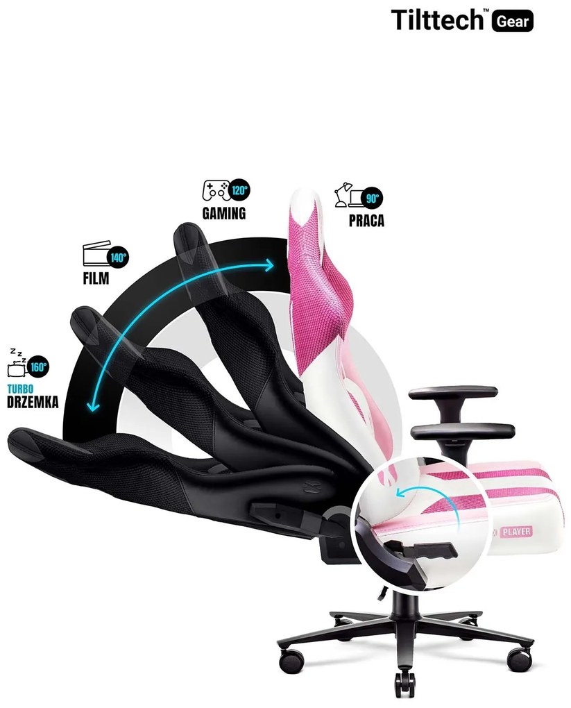 Materiałowy fotel gamingowy Diablo X-Player 2.0 Normal Size, Marshmallow Pink