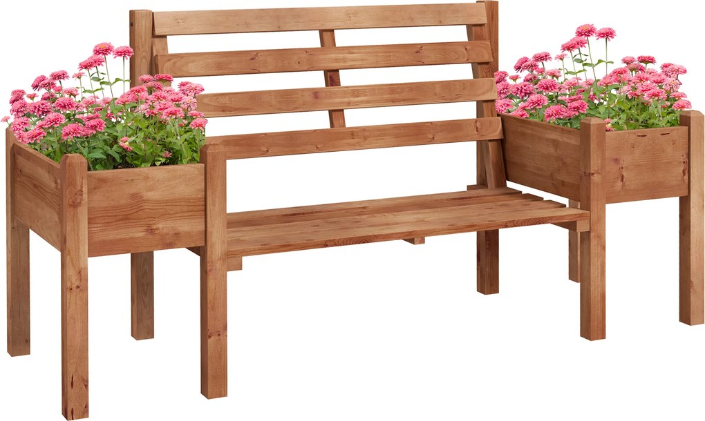 Outsunny Ławka Ogrodowa, Ławka, z Donicami na Kwiaty, Drewno, 184 cm x 59 cm x 95 cm, Brązowy