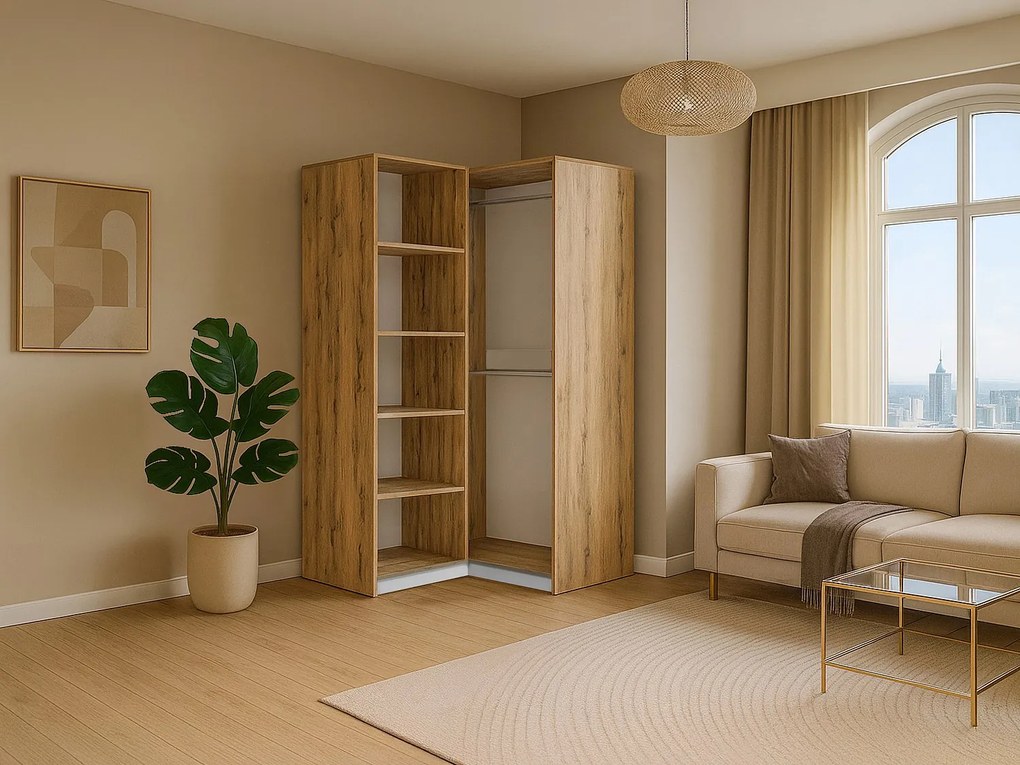 Szafa narożna 2-drzwiowa  – szer. 106 cm – Biało-jasny naturalny - LAMIKI