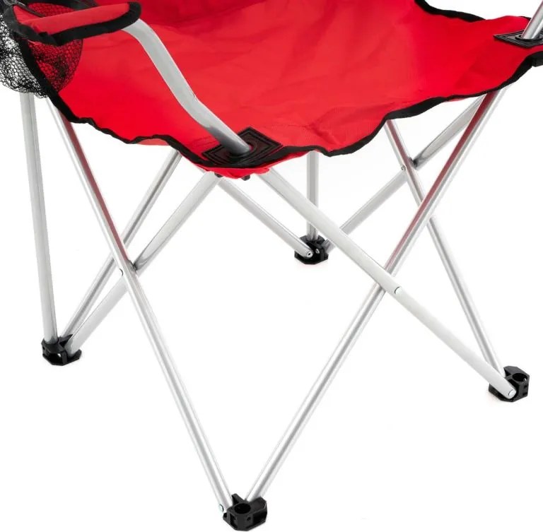 Składane krzesło kempingowe z uchwytem na kubek, czerwone