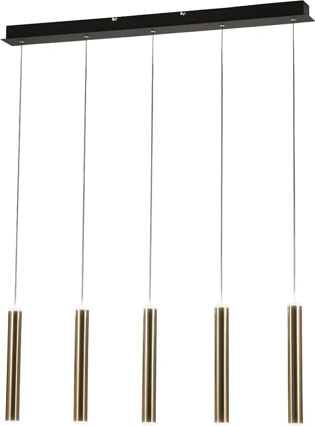 Lampa wisząca Fabas Luce Prado z 5 źródłami światła - 33 W, ściemnialna, LED - mosiężna, liniowa