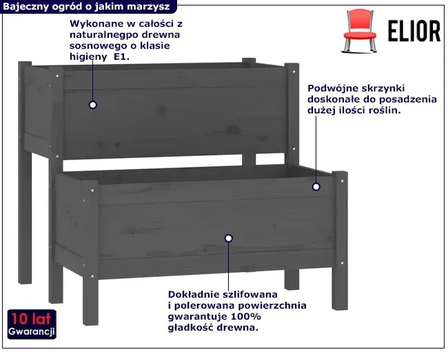 Szara podwójna donica ogrodowa E4-L98