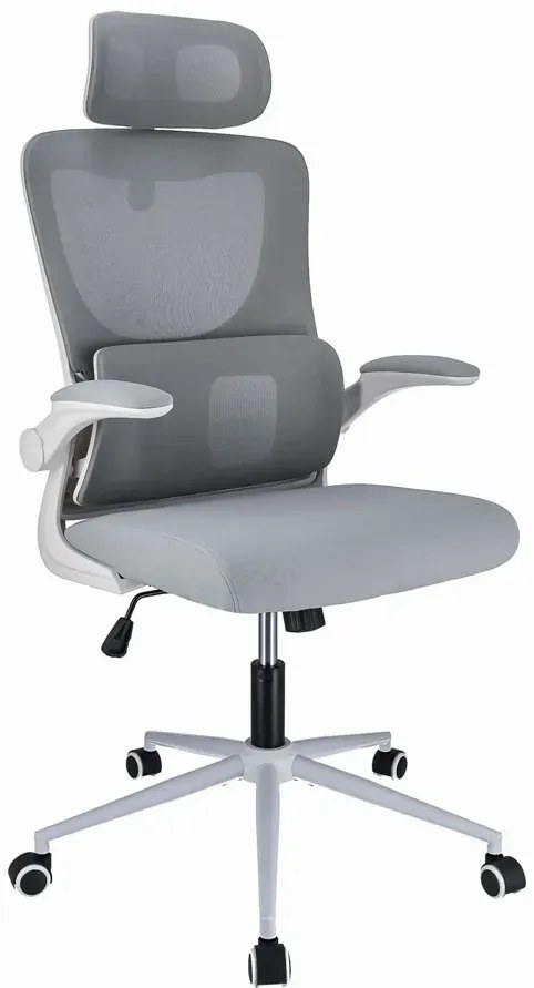 Szare regulowane krzesło biurowe z zagłówkiem W3-R59