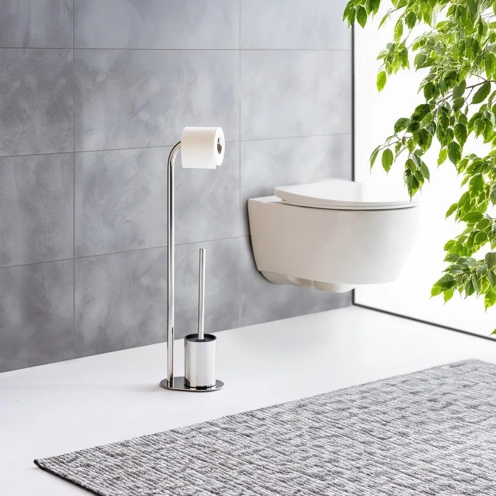 Stojak na papier toaletowy ze szczotką ze stali nierdzewnej w kolorze srebra z połyskiem Levante – Wenko