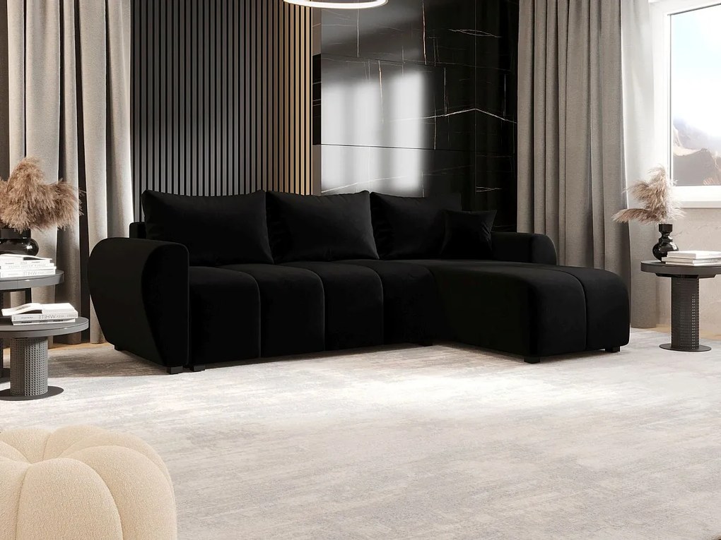 BEDANTE narożnik MOLISA L Itaka 15 prawa czarny z funkcją spania sofa w kształcie litery L z pojemnikiem na pościel