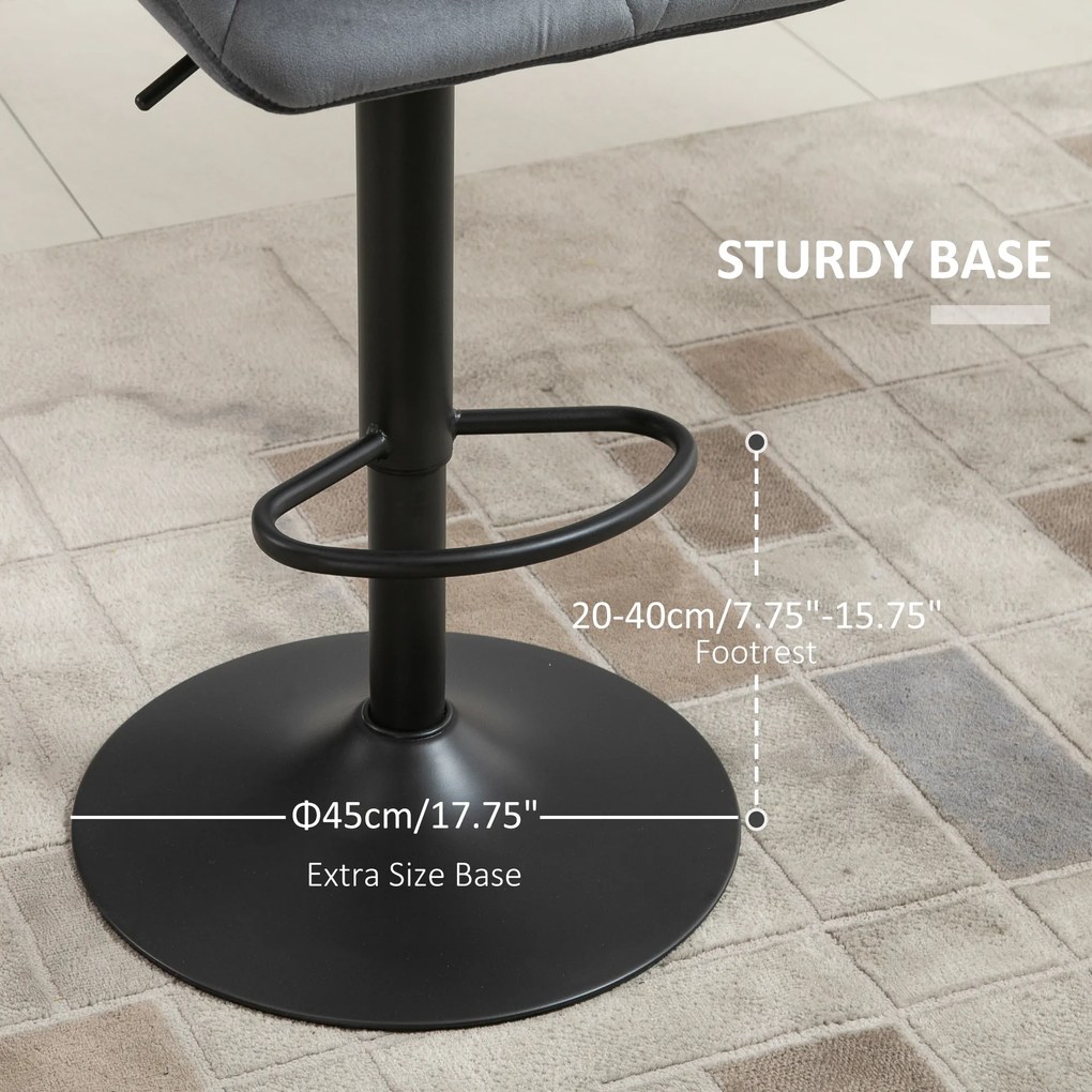 HOMCOM Zestaw 2 hokerów, tapicerowany stołek barowy z metalową ramą, z oparciem, welurowy wygląd, regulacja wysokości, obrót 360°