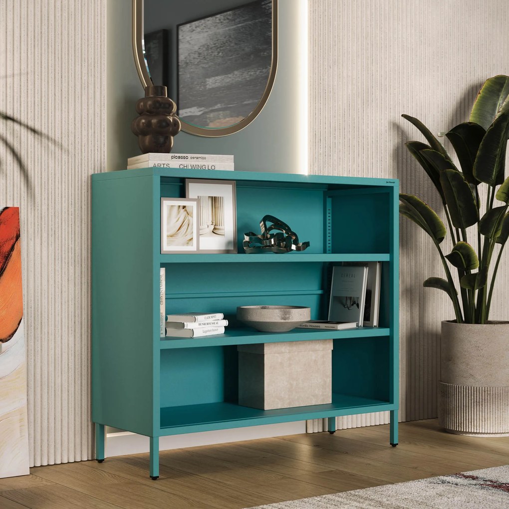 Niski regał metalowy morski / turkusowy Modern LUCA, 1000 x 900 x 350 mm