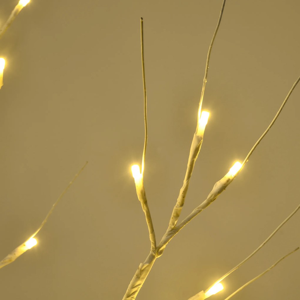 HOMCOM Sztuczne Drzewo, Sztuczna Brzoza z Oświetleniem LED, Ciepłobiałe, Realistyczna Biała Kora, 17Dł x 17Szer x 120Wys cm