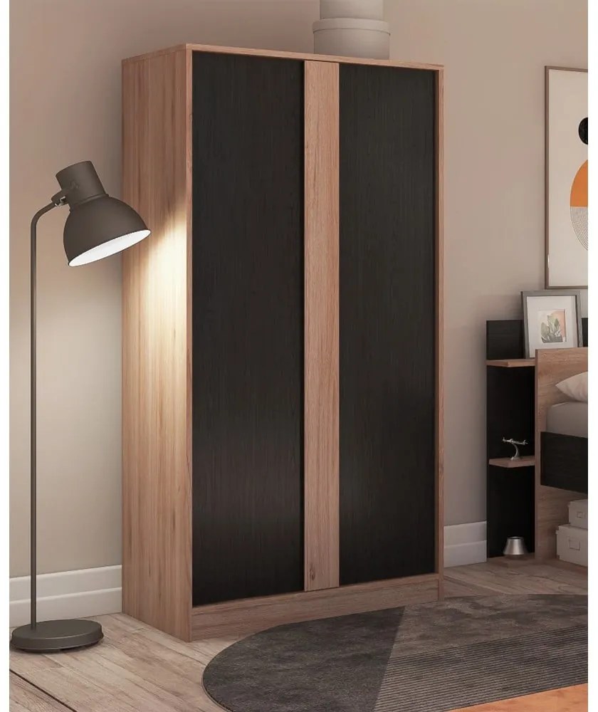 Czarno-naturalna szafa w dekorze dębu 90x180x53 cm Dennis – Marckeric