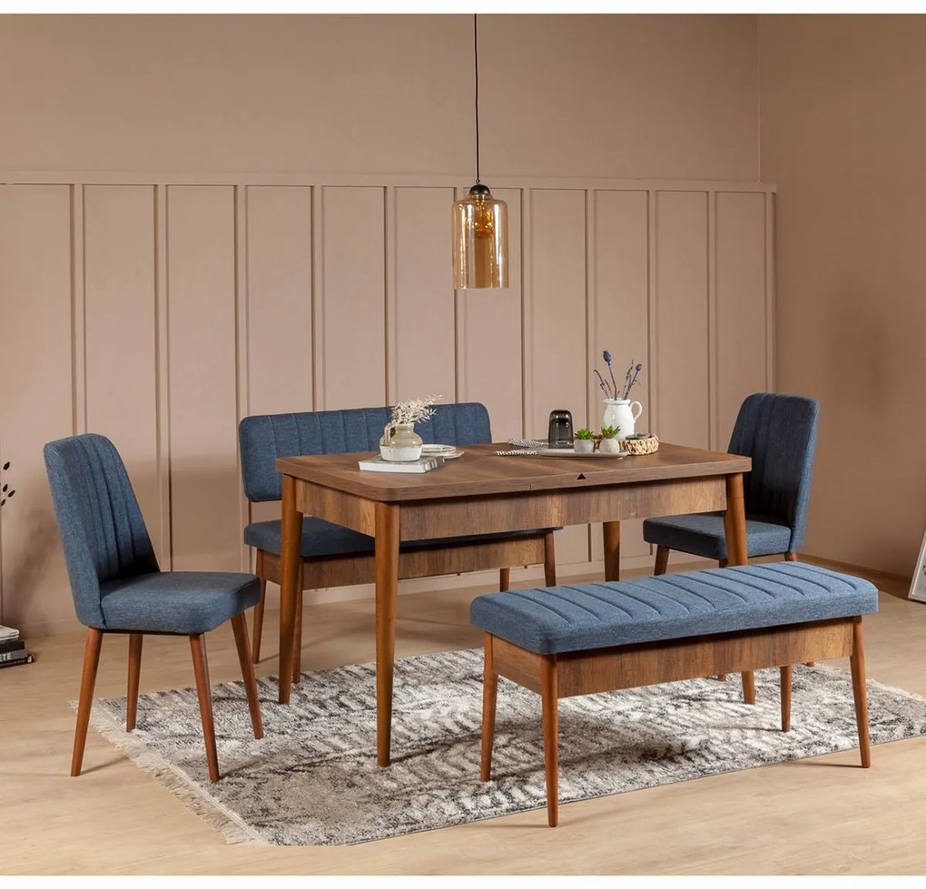 Ławka Vina Dark Blue and Walnut