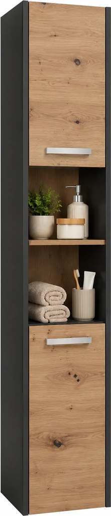 Słupek łazienkowy z półkami - antracyt + dąb artisan P4-G58