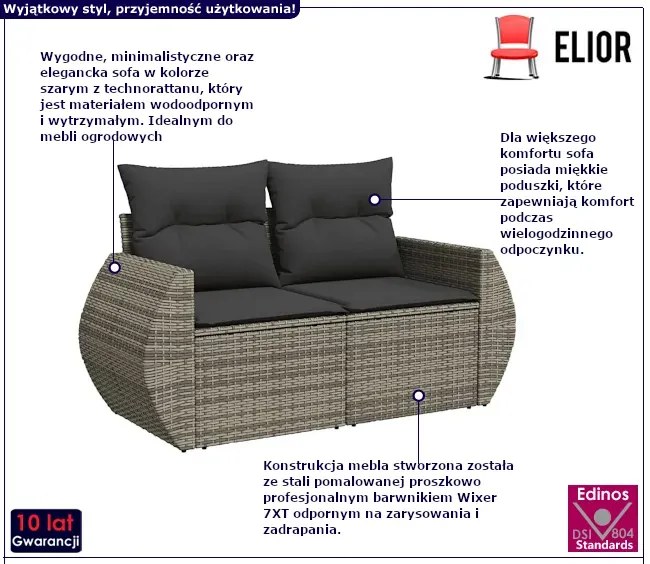 Szara dwuosobowa sofa ogrodowa - Torina 3X