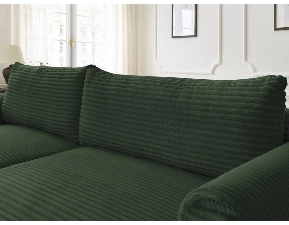 Ciemnozielony sztruksowy rozkładany narożnik (lewostronny) Lucien – Bobochic Paris