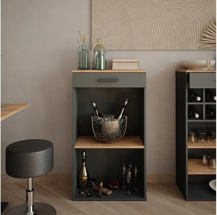 Stojak na wino złoty dąb power/antracyt 60x34.5x106 repose