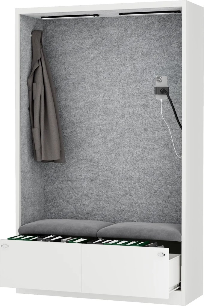 Szafa akustyczna do biura i szkoły Sally MentalBox, 115 x 40 x 185 cm, biały/szary