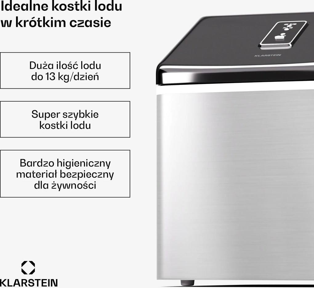 Klarstein ClearCube 13kg/24h 1.1L Kostkarka do Lodu Srebrny