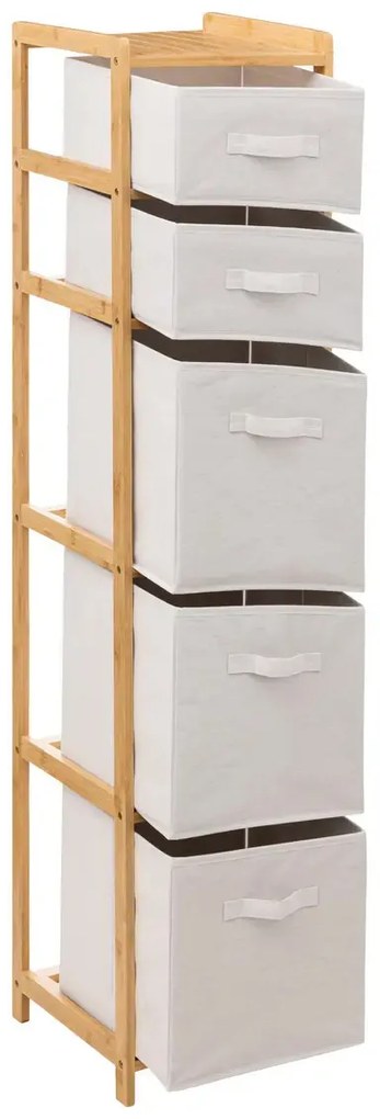Wysoki regał bambusowy TIDY z 5 materiałowymi koszami, wys. 144,3 cm