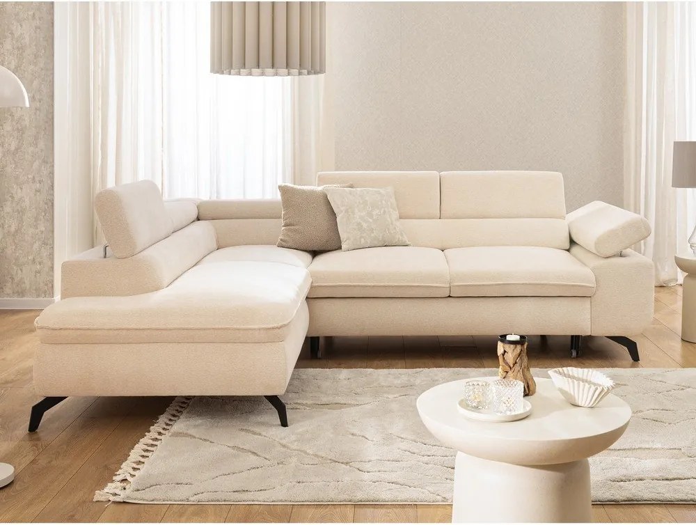 Kremowy narożnik z tkaniny szenilowej (lewostronny/w kształcie litery L) Marbeya – Ropez