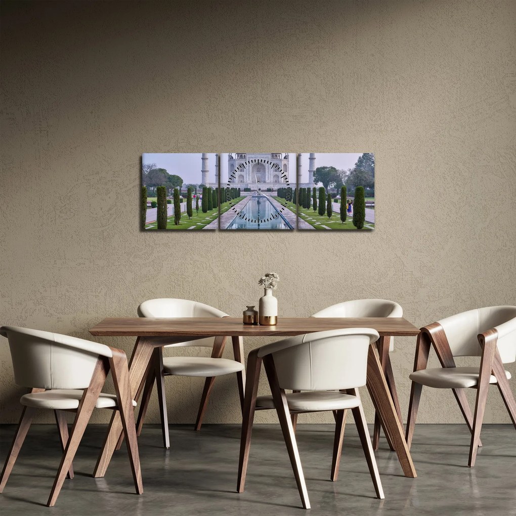 Obraz - Taj Mahal o wschodzie słońca (z zegarem) (90x30 cm)
