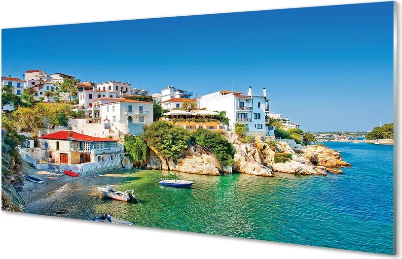 Szkło do Kuchni na Ścianę Tradycyjna Grecka Architektura nad Wodą