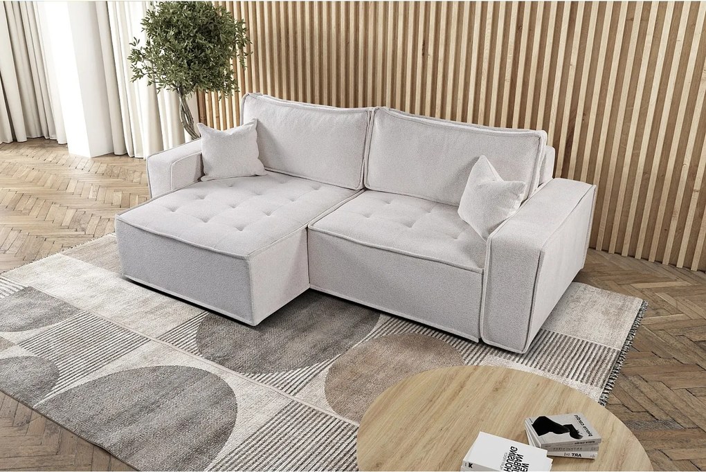 Narożnik z funkcją spania w kształcie L Bohoo, tkanina Raven, Jasnobeżowy, Lewy