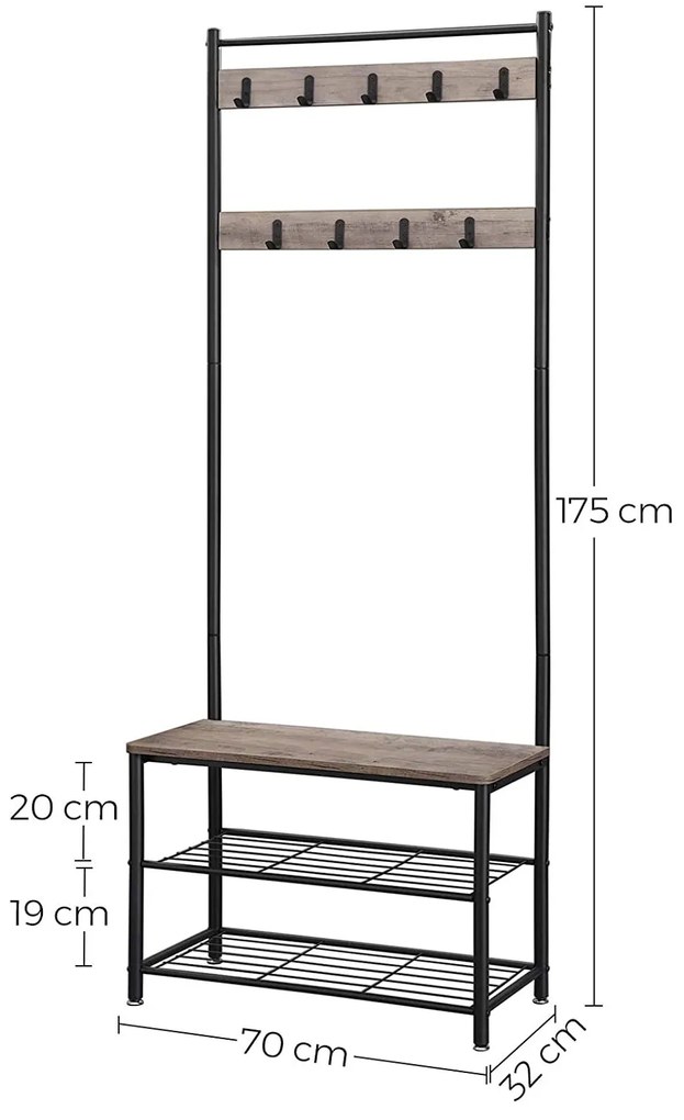 Metalowa ścianka do przedpokoju INDUSTRY 175 cm, czarna/szaro-brązowa