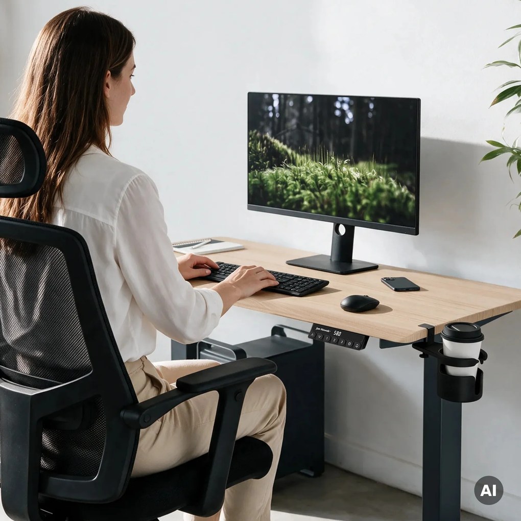Biurko elektryczne z regulacją wysokości ergonomiczne antracytowe/dąb sonoma,1200x600 mm: ARIA