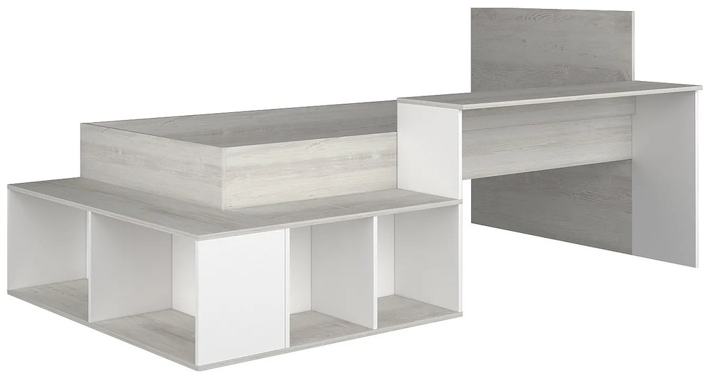 Łóżko piętrowe 90 x 200 cm ze skrzynią i i biurkiem - Kolory: Naturalny i Biały - RIGALI