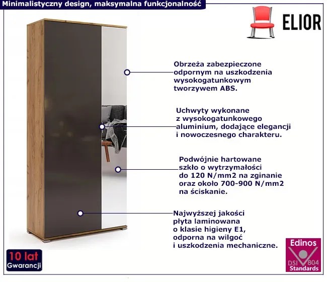 Nowoczesna szafa uchylna z lustrem dąc craft + lava mat - Kyle 7X