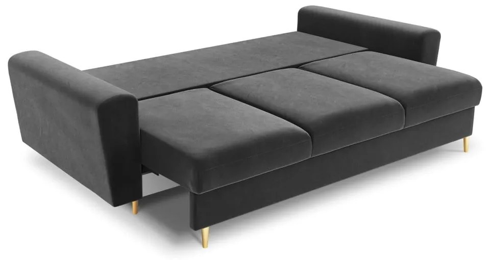 Jasnoszara aksamitna rozkładana/ze schowkiem sofa 235 cm Kyoto – Cosmopolitan Design