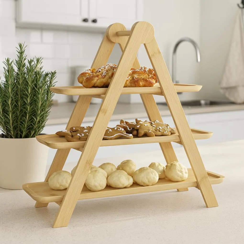 Trzypoziomowa patera na przekąski FLUX, bambus, 43 x 18 x 39 cm