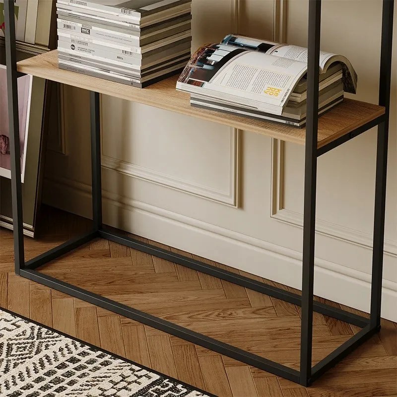 Konsola stolik boczny jasny brąz półka prostokątna do przedpokoju wysoka