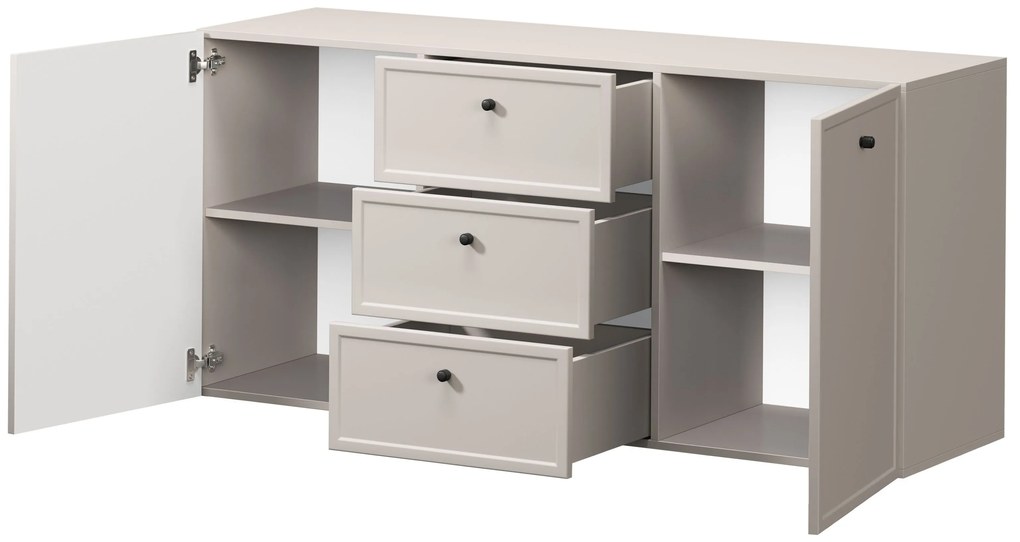 Komoda wisząca Lorini 150 cm z szufladami - kaszmir / czarne uchwyty