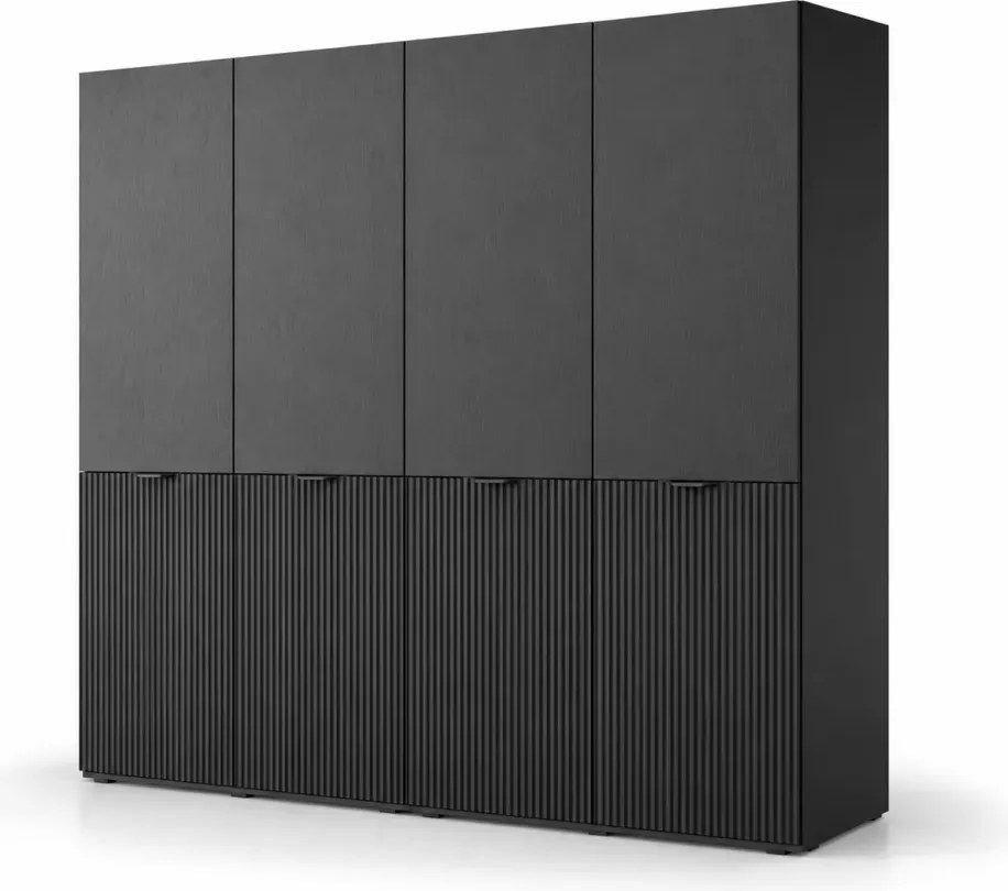 Szafa czterodrzwiowa 200 cm Dickson 2 z ryflowanymi frontami - 12 półek i 4 drążki