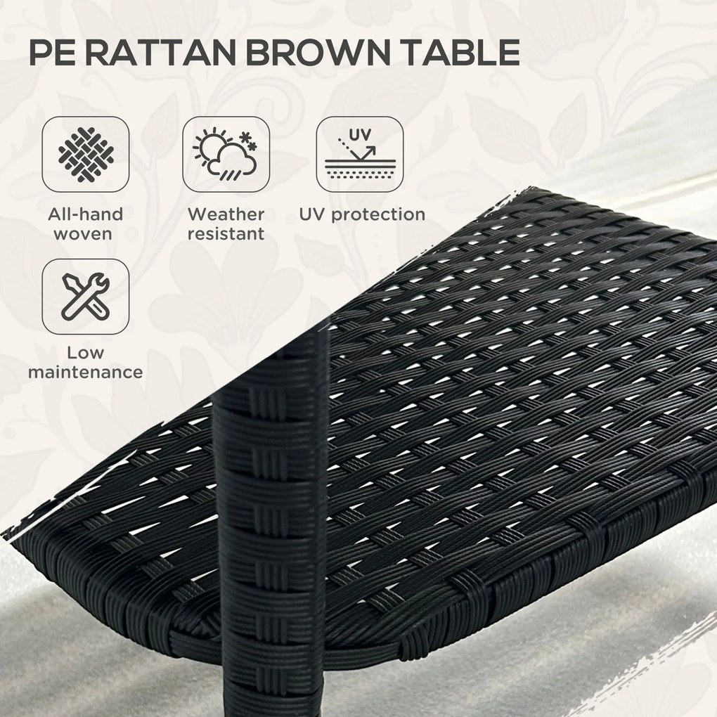 Outsunny Rattanowy stolik ogrodowy, 50 x 50 x 45 cm, wodoodporny stolik kawowy dla 4 osób, kwadratowy z półką i szklanym blatem | Aosom PL