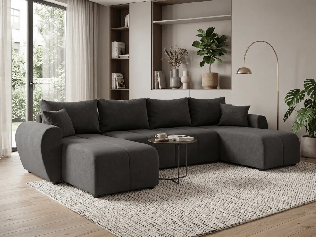 Rozkładana sofa narożna w kształcie U SEVIO 311x145 cm, ciemnoszara + 2 poduszki GRATIS