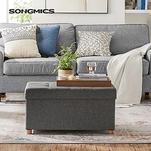 SongmicsHome Taboretka z miejscem do przechowywania na nóżkach OTO, 76x38x40cm, antracyt