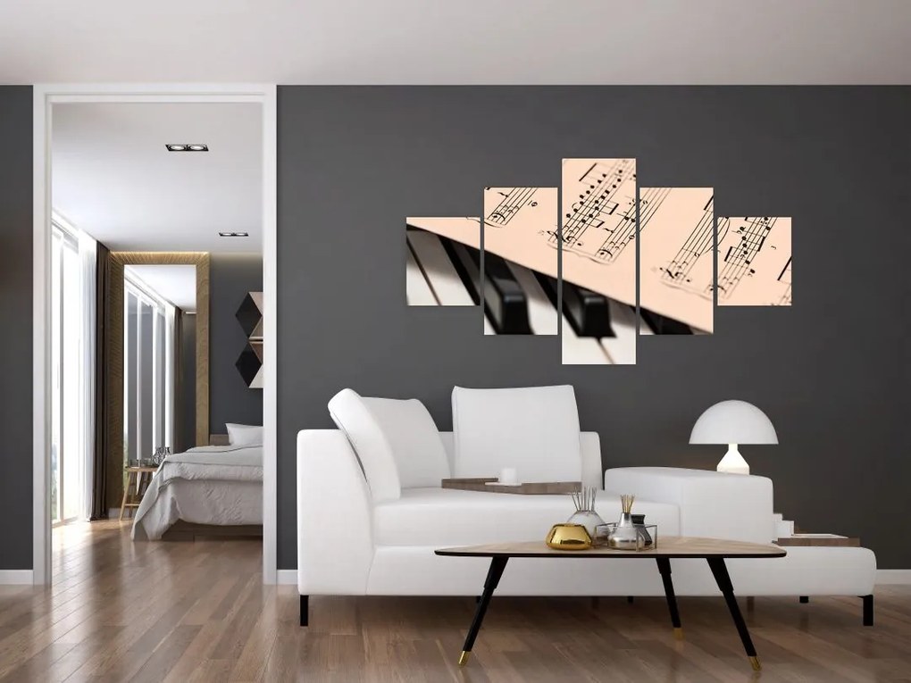 Obraz fortepianu z nutami (125x70 cm)