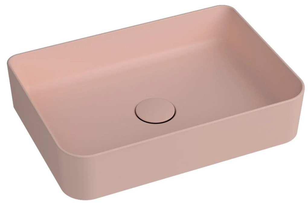 Umywalka ceramiczna nablatowa różowa bez otworu na baterie 50 x 35 cm LERA pink