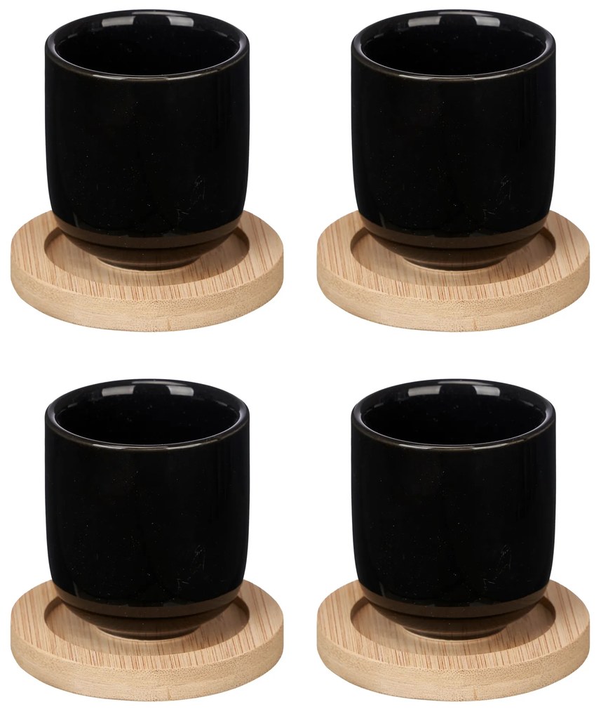 Czarki do herbaty BUMY z drewnianymi podkładkami, 4 sztuki