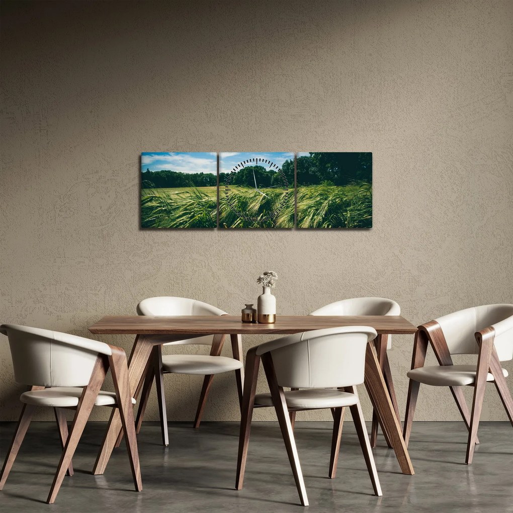 Obraz łąki i lasu (z zegarem) (90x30 cm)