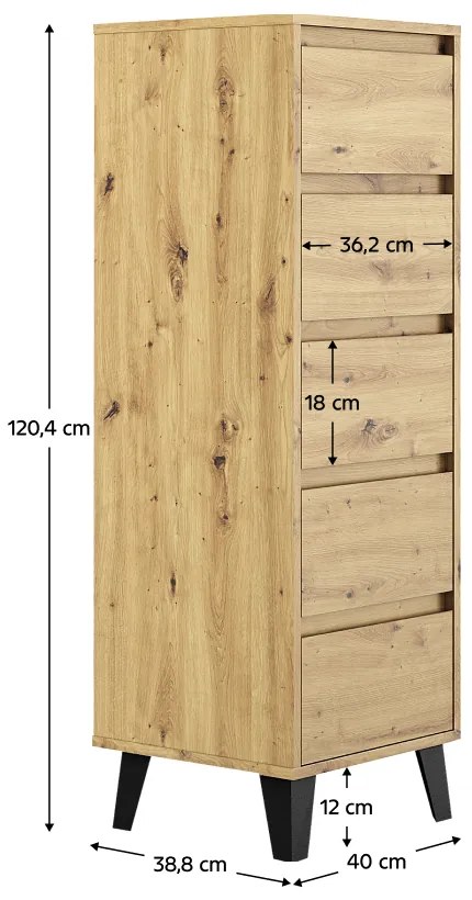 Komoda BOGAN 5S40, dąb Artisan