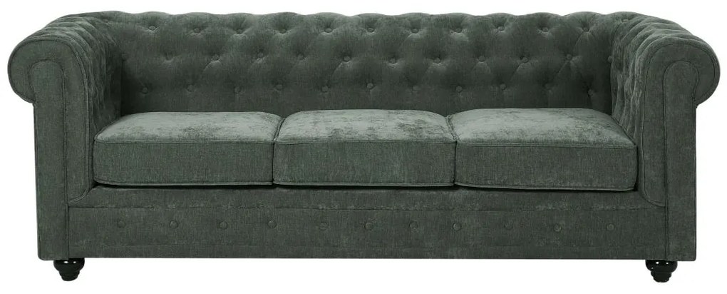 Kanapa 3-osobowa z zielonej tkaniny CHESTERFIELD